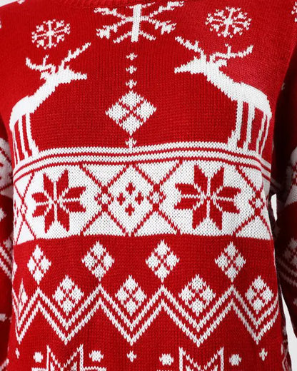 Christmas Fair Isle Pattern Knitted Sweater Dress Crewneck Long Sleeve Pullover Casual Dress