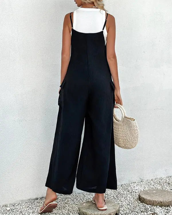 Spaghetti Strap Pocket Design Suspender Jumpsuit