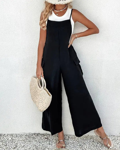 Spaghetti Strap Pocket Design Suspender Jumpsuit