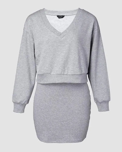 2PCS V-Neck Long Sleeve Casual Sweatshirt