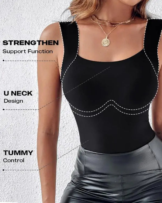 ContourX U Neck Shapewear Built-in Bra Tank High Strechy Sleeveless Slim Fit Tops Camisole
