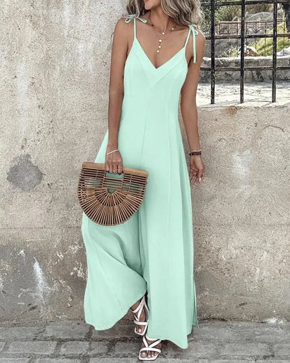 Tied Detail Ruched Wide Leg Jumpsuit