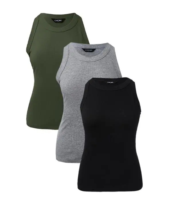 3-Pack Knit Round Neck Thick Strap Racerback Tank Tops