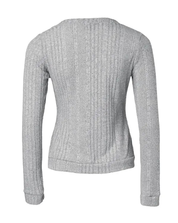 Crewneck Long Sleeve Ribbed Top Half Zipper Design Casual Pullover Tops