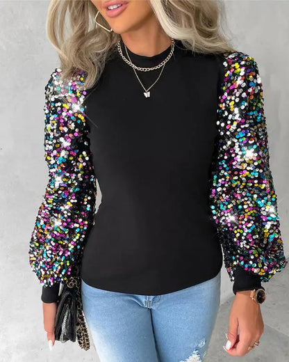Colorful Sequins Lantern Sleeve Top