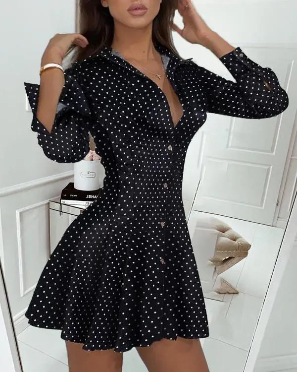 Contrast Lace Long Sleeve Button Down Shirt Dress