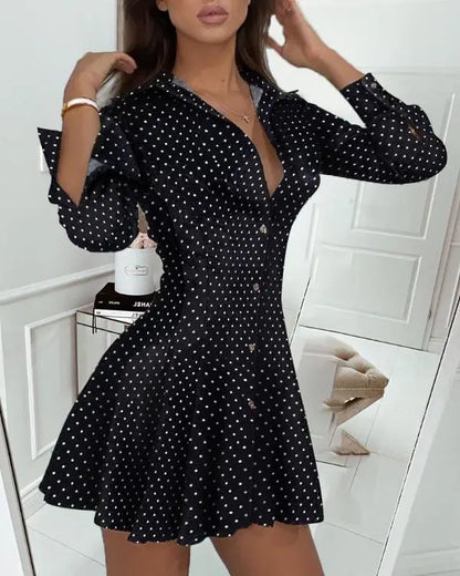 Contrast Lace Long Sleeve Button Down Shirt Dress