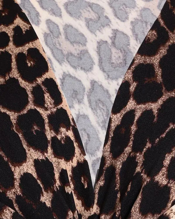 Leopard Print V-Neck Criss Cross Long Sleeve Shirts Casual Top