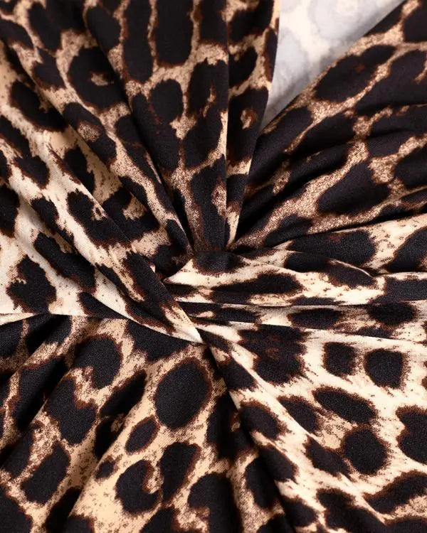 Leopard Print V-Neck Criss Cross Long Sleeve Shirts Casual Top