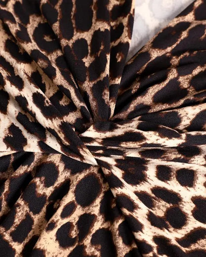Leopard Print V-Neck Criss Cross Long Sleeve Shirts Casual Top