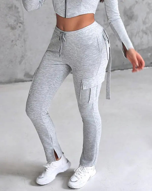 Drawstring Slit Pocket Design Sweatpants