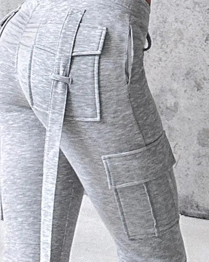 Drawstring Slit Pocket Design Sweatpants