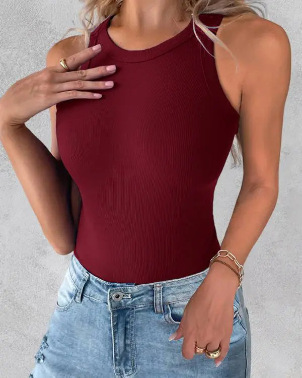 3-Pack Knit Round Neck Thick Strap Racerback Tank Tops