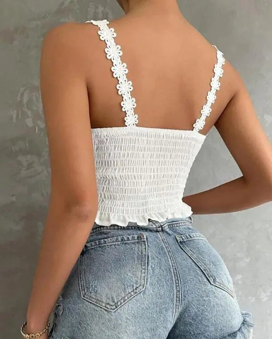Floral Pattern Shirred Cami Top
