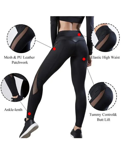 Sheer Mesh High Waist Tummy Control Butt Lift Elasticity Sporty Leggings Causal Active Pants