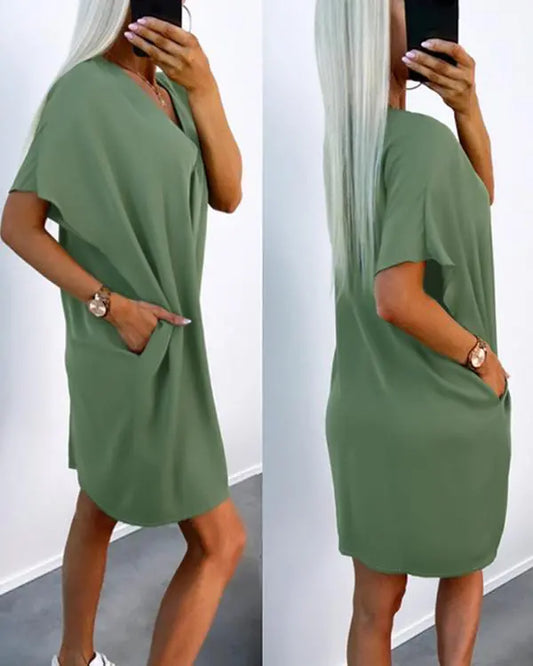 Pocket Design V-Neck Casual Dress