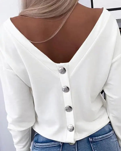 Long Sleeve Backless Buttoned Top
