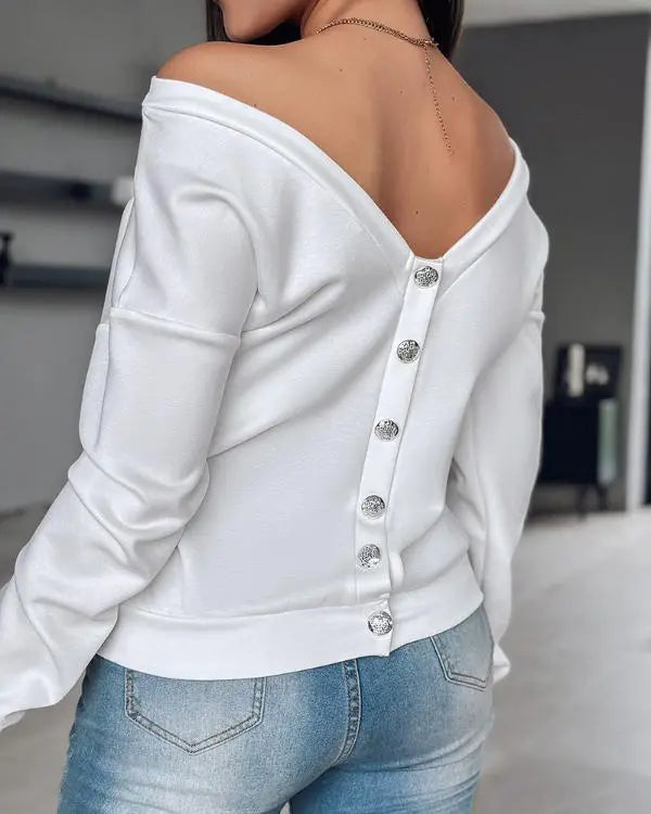 Long Sleeve Backless Buttoned Top