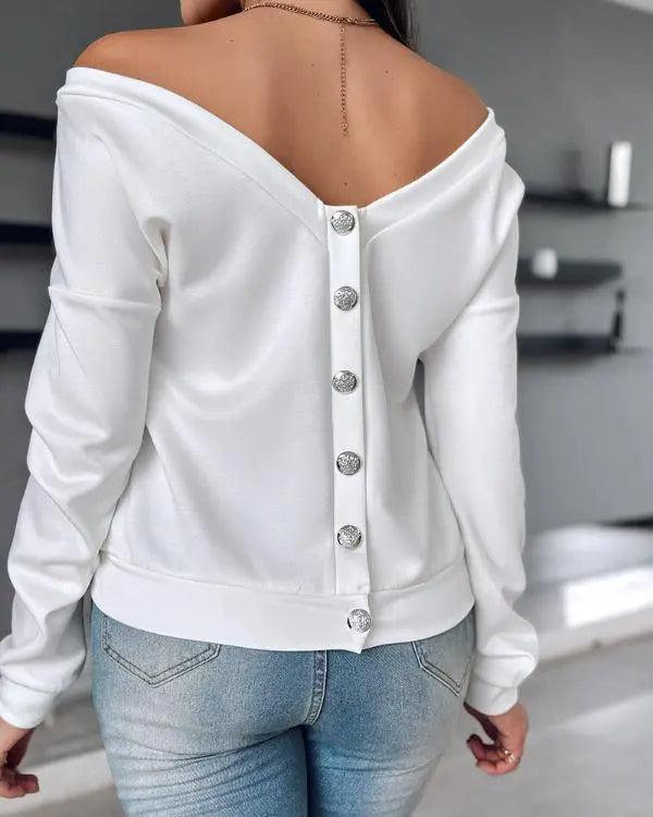 Long Sleeve Backless Buttoned Top
