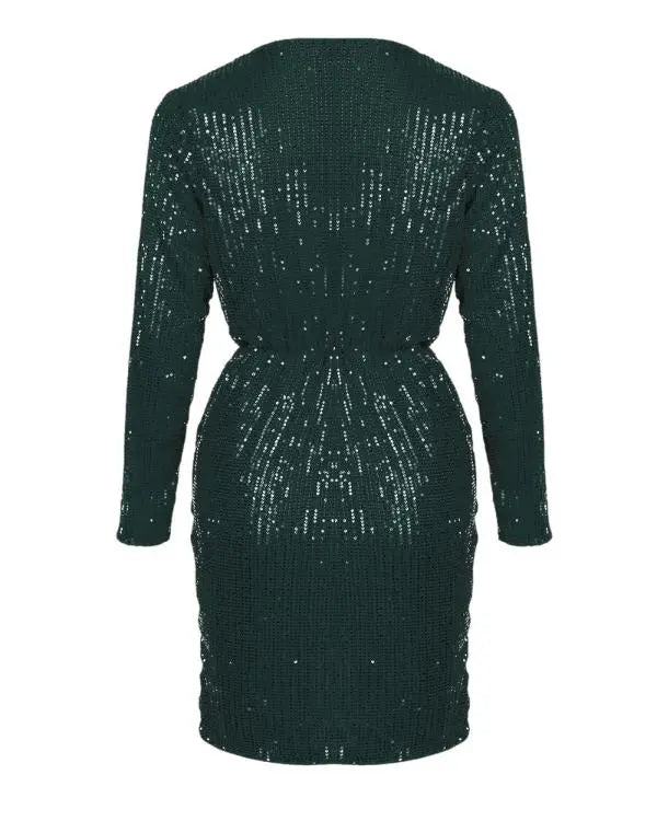 Long Sleeve Wrap Sequin Party Dress