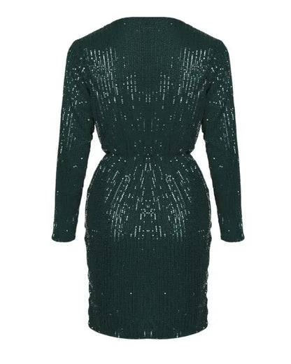 Long Sleeve Wrap Sequin Party Dress