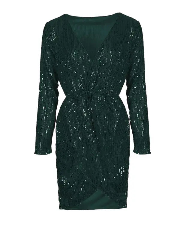Long Sleeve Wrap Sequin Party Dress