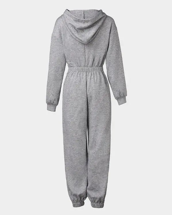 Hooded Kangaroo Pocket Design Stretchy Waist Cuffed Jumpsuit