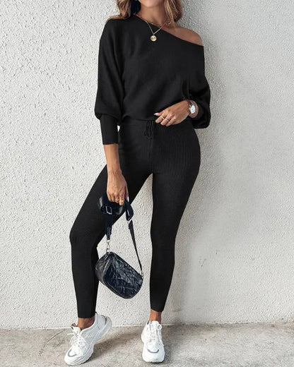 2 Piece Lounge Outfit Long Sleeve Pullover Tops Drawstring High Waisted Pants Set Tracksuit