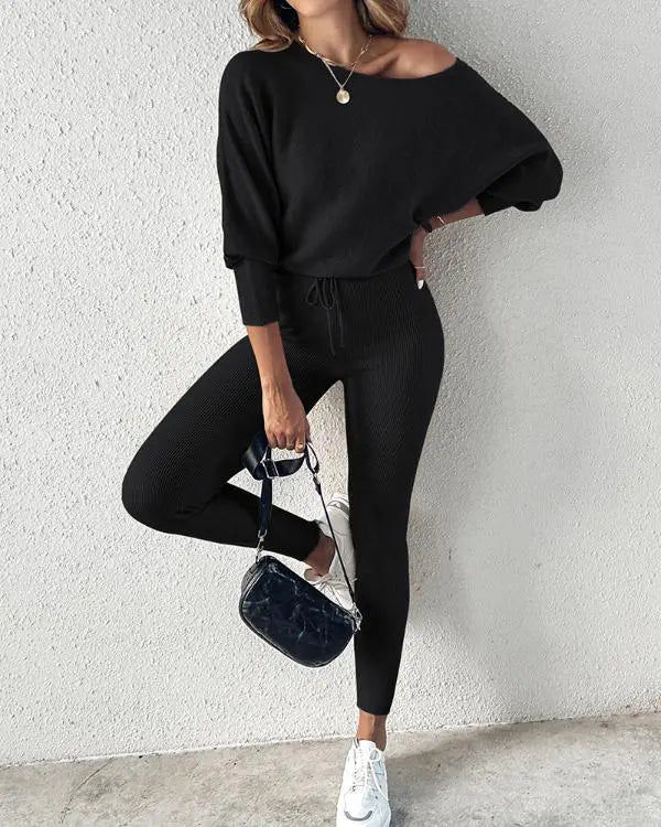 2 Piece Lounge Outfit Long Sleeve Pullover Tops Drawstring High Waisted Pants Set Tracksuit