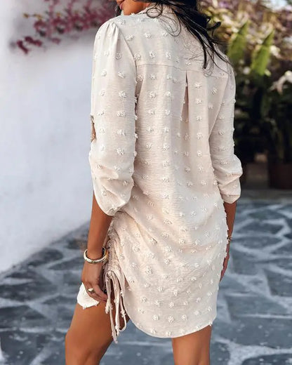 Polka Dot Stand Collar Long Sleeve Shirt Dress Casual Button Design Mini Dress