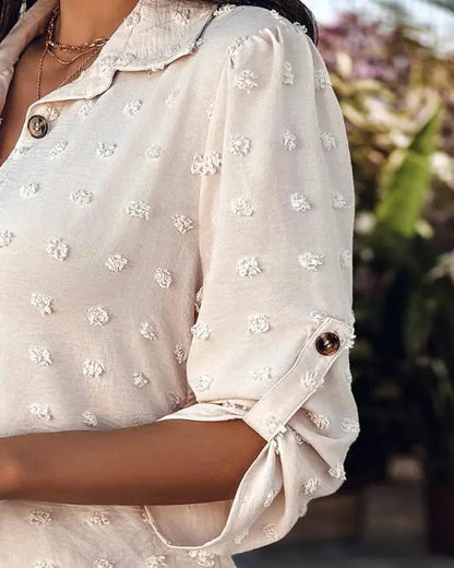 Polka Dot Stand Collar Long Sleeve Shirt Dress Casual Button Design Mini Dress