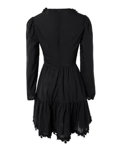 Lace Patch Button Front Ruched Casual Dress