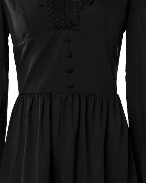 Lace Patch Button Front Ruched Casual Dress