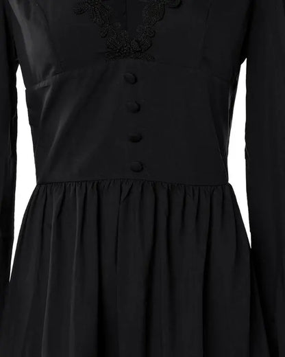 Lace Patch Button Front Ruched Casual Dress