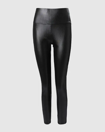 Rhinestone Contrast Mesh High Waist Skinny Pants Sexy Slim Fit Pu Leather Pants