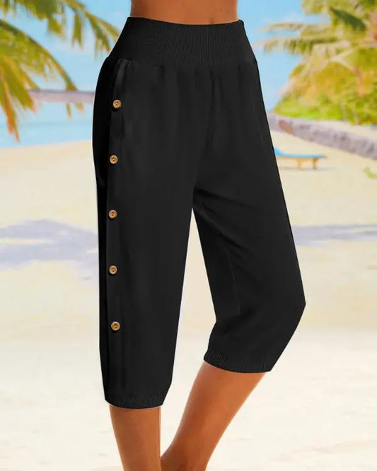 High Waist Buttoned Cuffed Pants