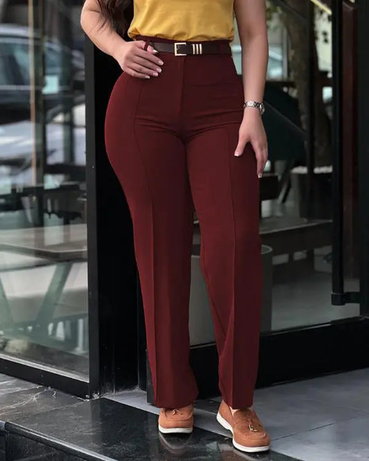 High Waist Straight Leg Work Pants Business Casual Trousers