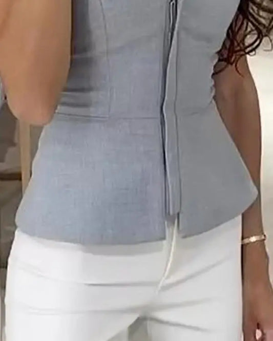 Zip-up Ruffle Hem Slim Fit Bandeau Top