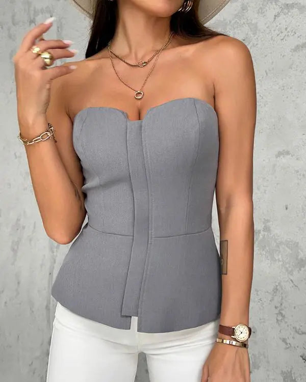 Zip-up Ruffle Hem Slim Fit Bandeau Top