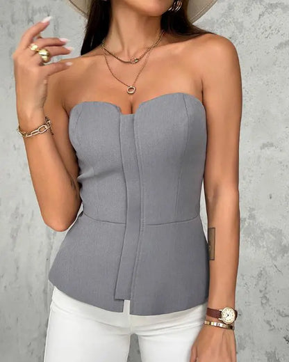 Zip-up Ruffle Hem Slim Fit Bandeau Top