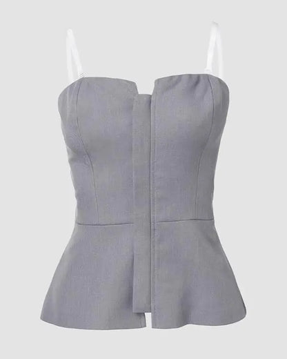 Zip-up Ruffle Hem Slim Fit Bandeau Top