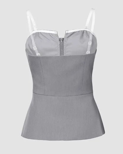 Zip-up Ruffle Hem Slim Fit Bandeau Top