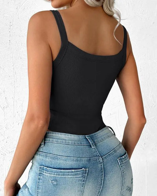 U-Neck Sleeveless Tank Top Bodysuits Slim Fit Ribbed Bodysuits