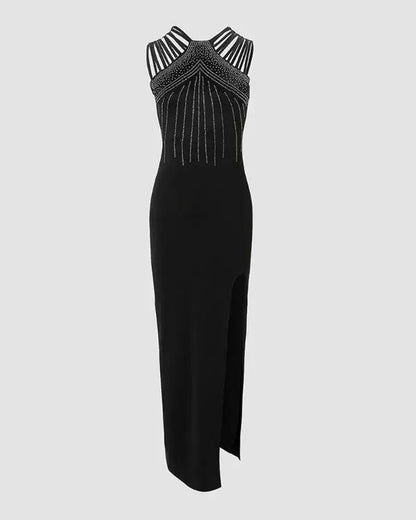 Rhinestone Decor Multi-Strap High Slit Party Dress