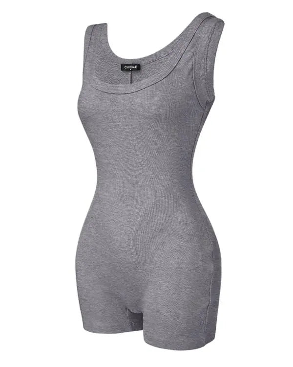 Ribbed U-Neck Yoga Romper Workout One Piece Seamless Tank Top Jumpsuit