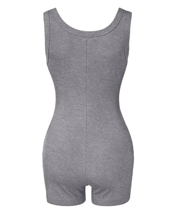 Ribbed U-Neck Yoga Romper Workout One Piece Seamless Tank Top Jumpsuit