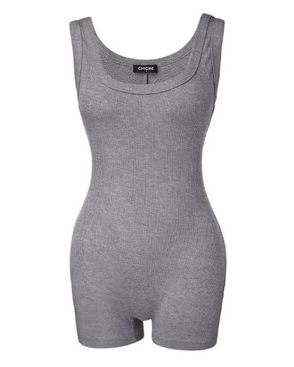 Ribbed U-Neck Yoga Romper Workout One Piece Seamless Tank Top Jumpsuit