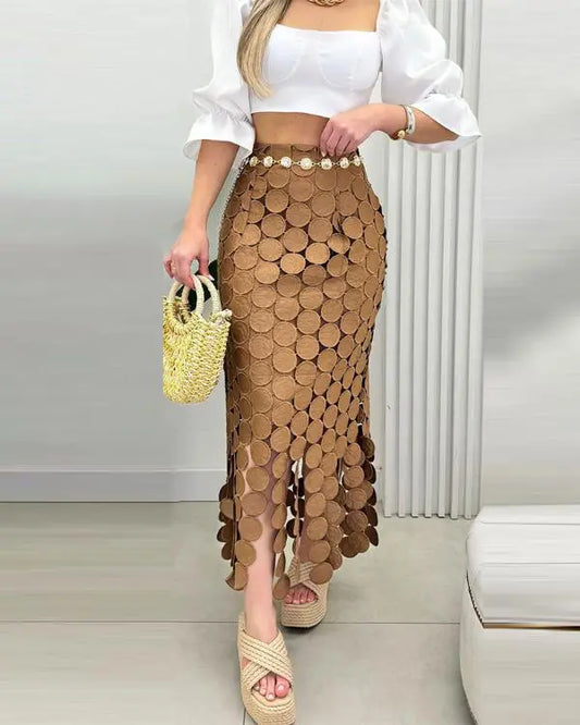 Hollow-out Boho Tassel Slim Fit Bodycon Long Skirt