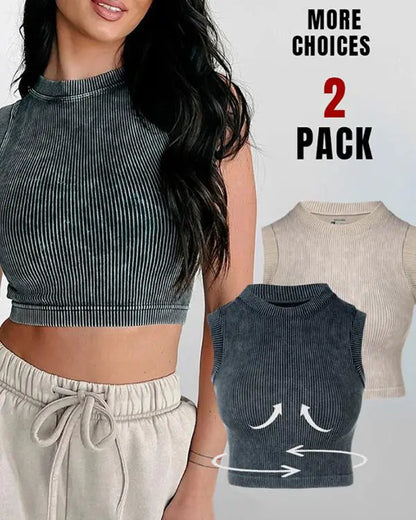 2-Pack Washed Seamless Sleeveless Rib-Knit Crop Top