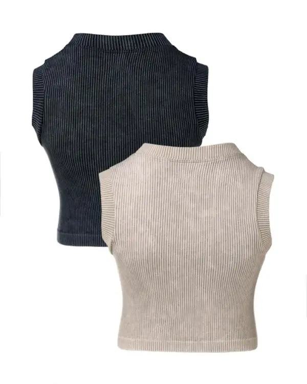 2-Pack Washed Seamless Sleeveless Rib-Knit Crop Top